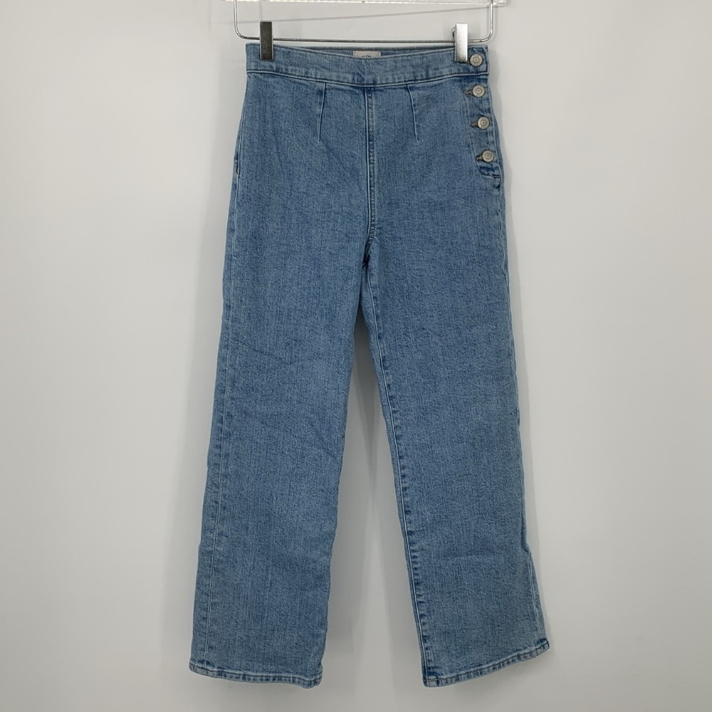J Crew slim wide leg cropped jeans side button nautical medium blue wash 24